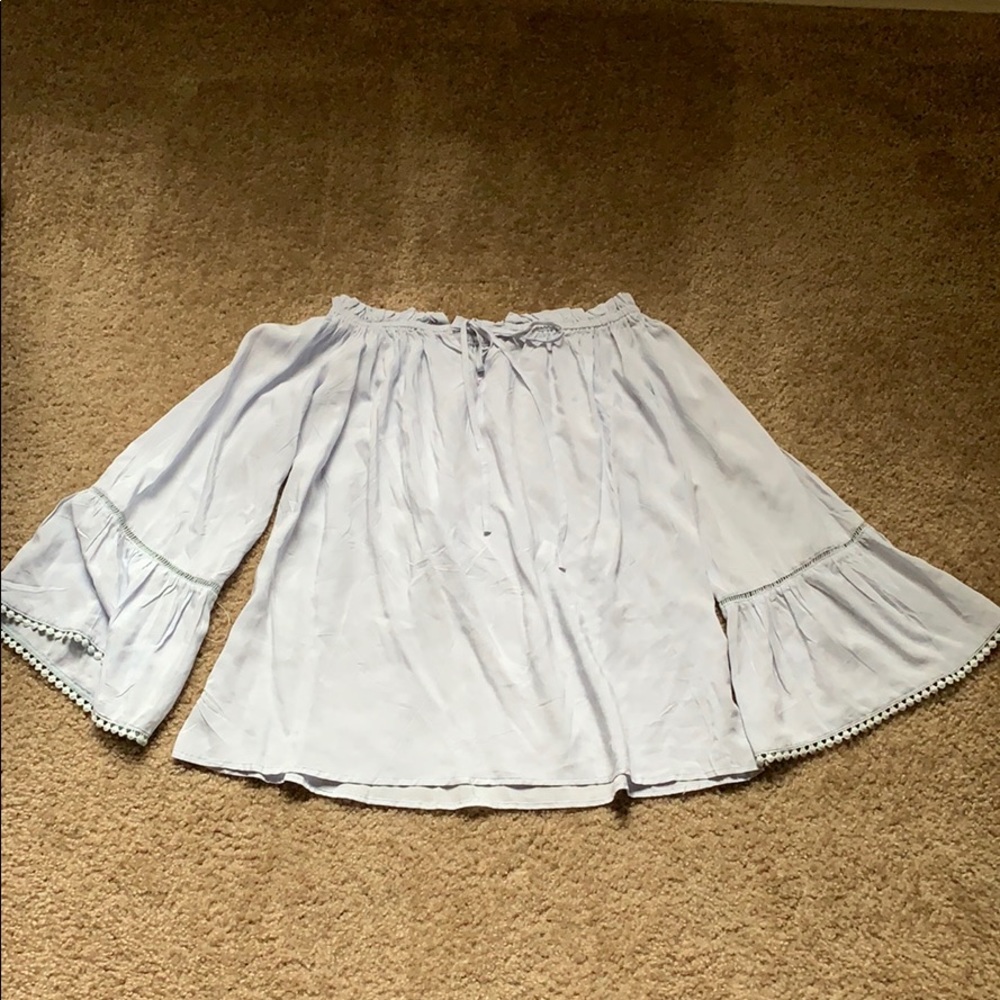 Across Shoulder Light Blue Bell Sleeve Shirt